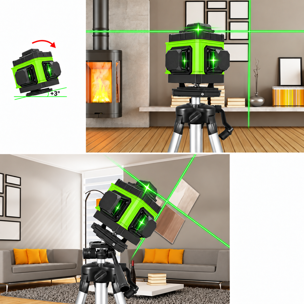 Niveau laser 3D 12 lignes vertes 360° autonivelant