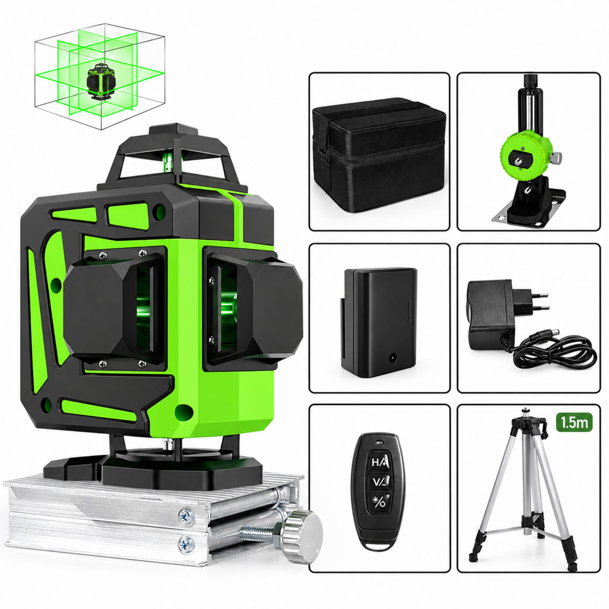 Niveau laser 4D avec son trépied 1,50 m et le contenu du carton