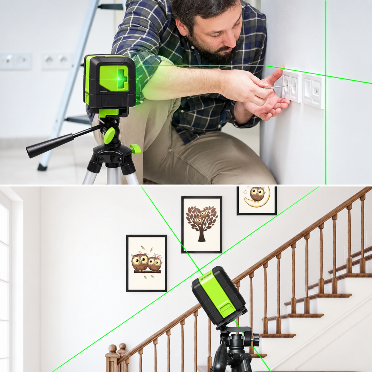 Pose d’un interrupteur et alignement de cadres à la ligne laser